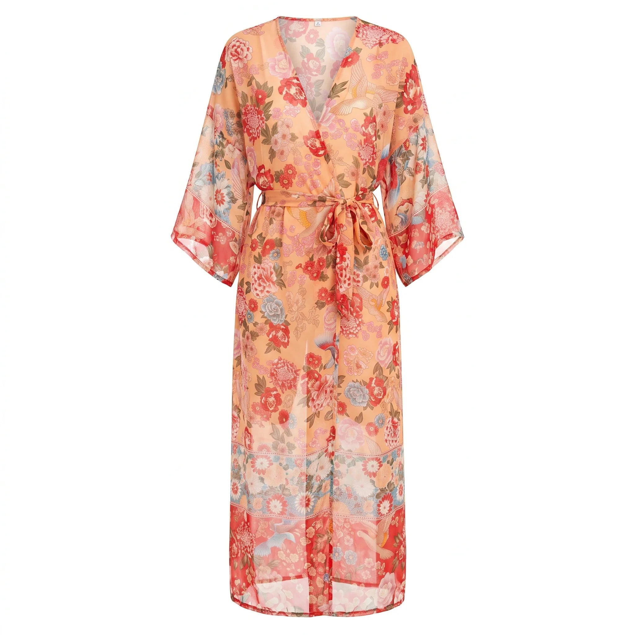 Floral Tie Waist Kimono Cover-Up WHD0606033