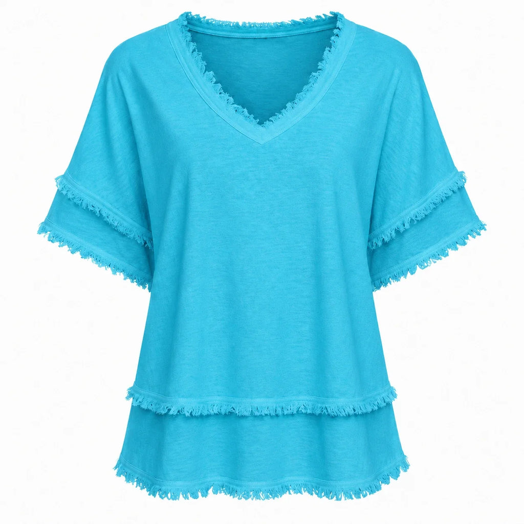 Frayed V-Neck Layered Top WHD0606035