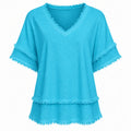 Frayed V-Neck Layered Top WHD0606035
