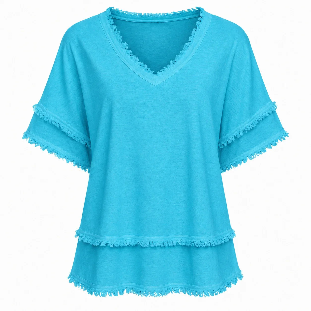 Frayed V-Neck Layered Top WHD0606035