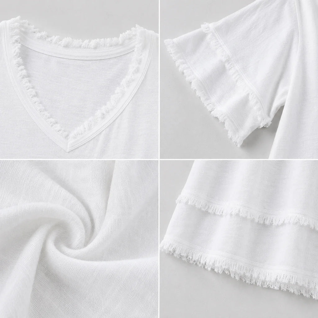 Frayed V-Neck Layered Top WHD0606035