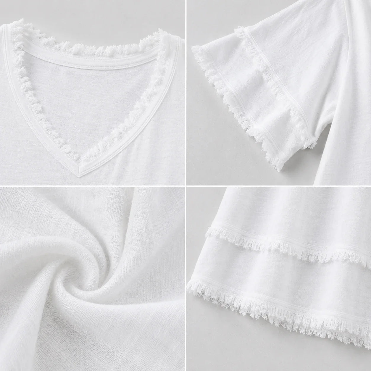 Frayed V-Neck Layered Top WHD0606035