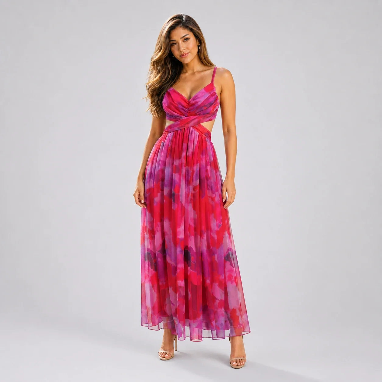 Watercolor Cutout Maxi Dress WHD0606036