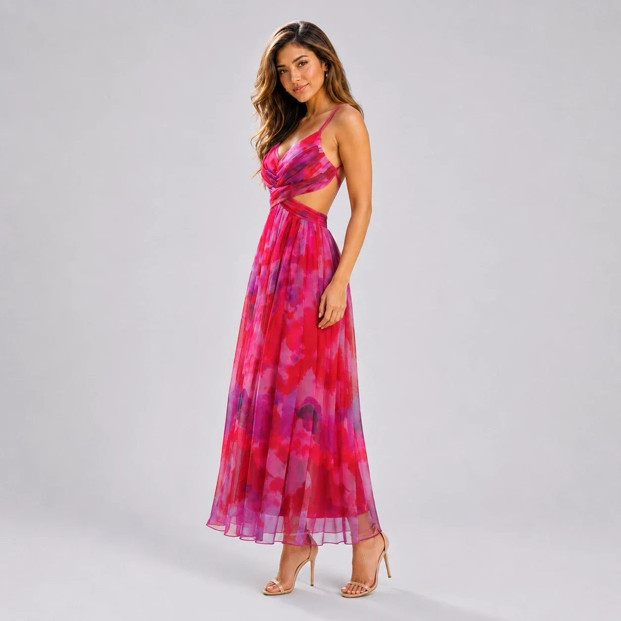 Watercolor Cutout Maxi Dress WHD0606036