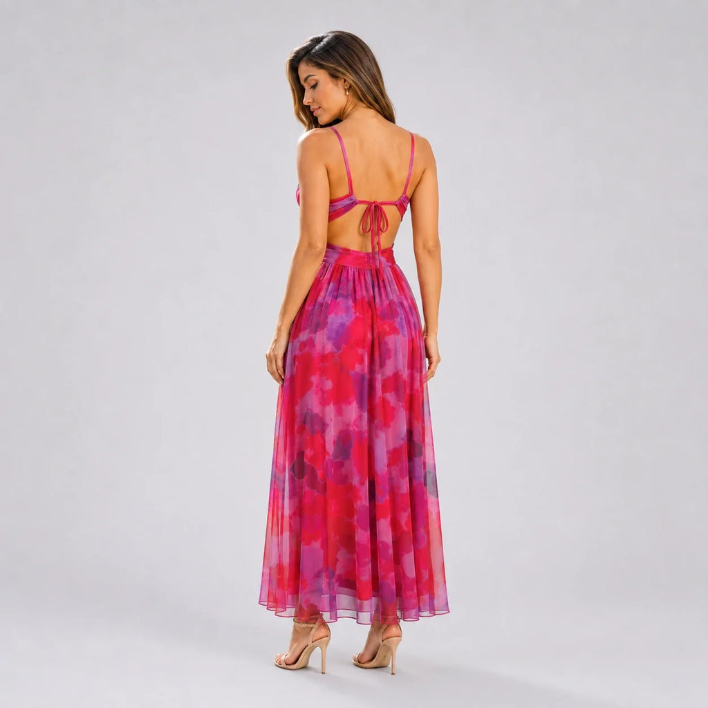 Watercolor Cutout Maxi Dress WHD0606036