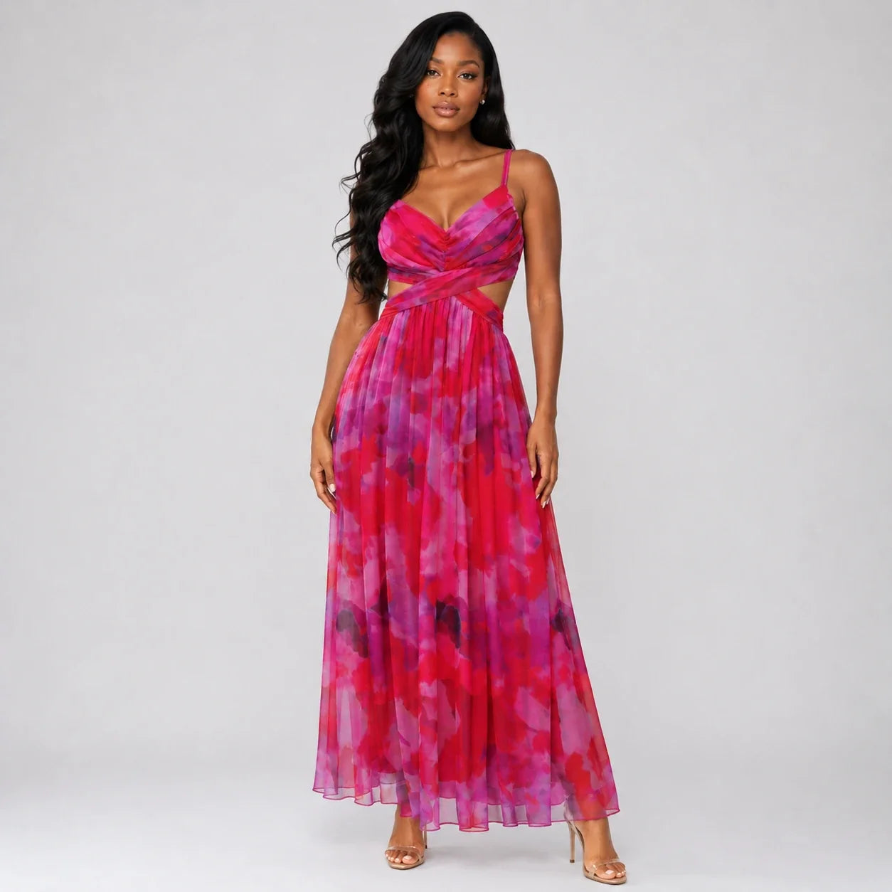 Watercolor Cutout Maxi Dress WHD0606036