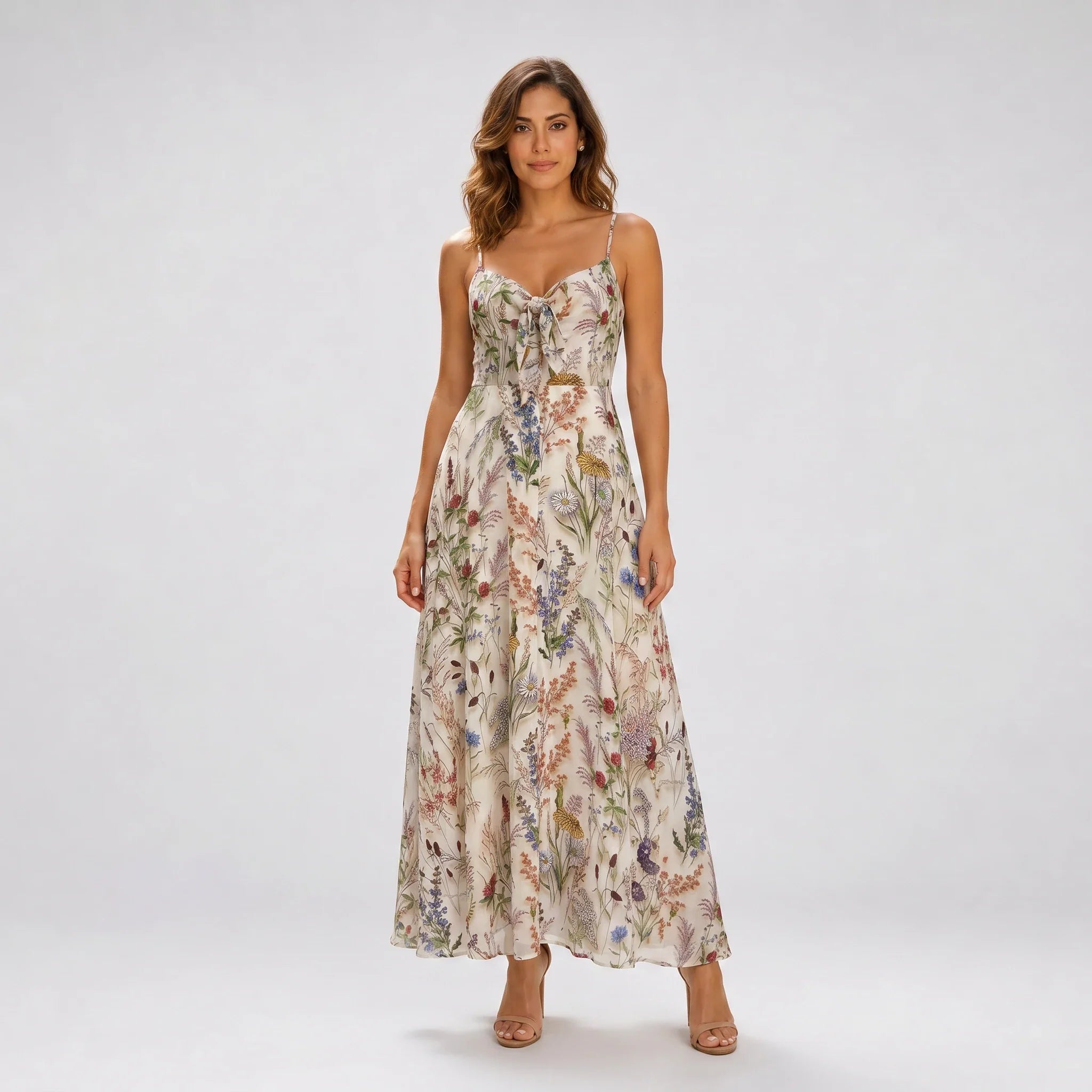 Floral Tie Front Maxi Dress WHD0606037