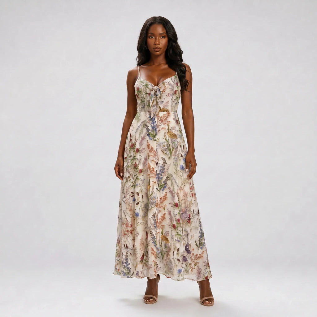 Floral Tie Front Maxi Dress WHD0606037