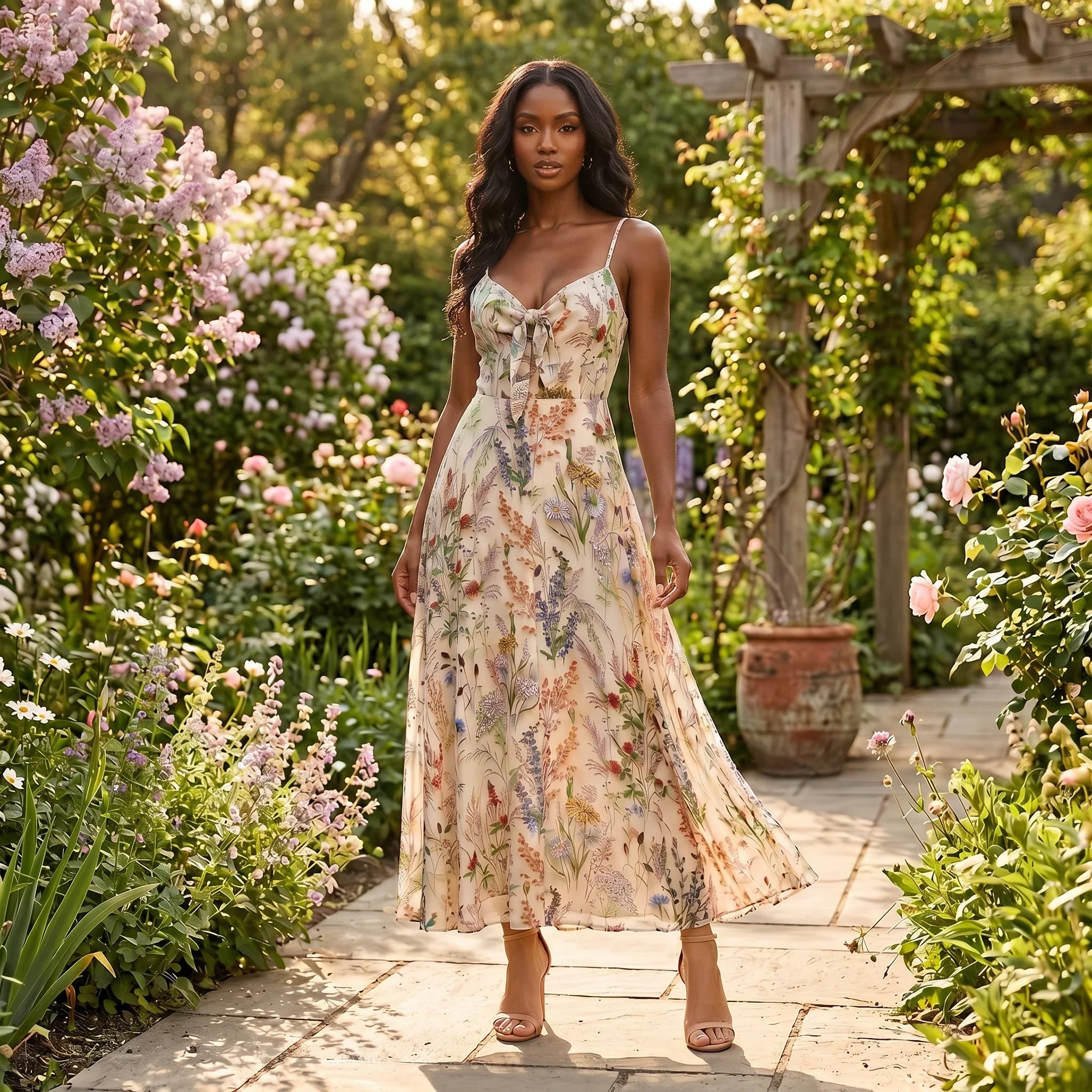 Floral Tie Front Maxi Dress WHD0606037