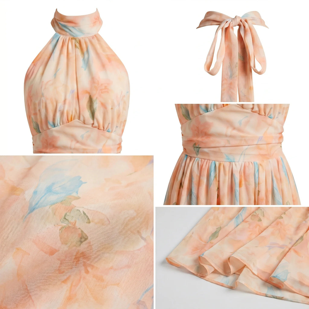 Floral Halter Tie Maxi Dress WHD0606038
