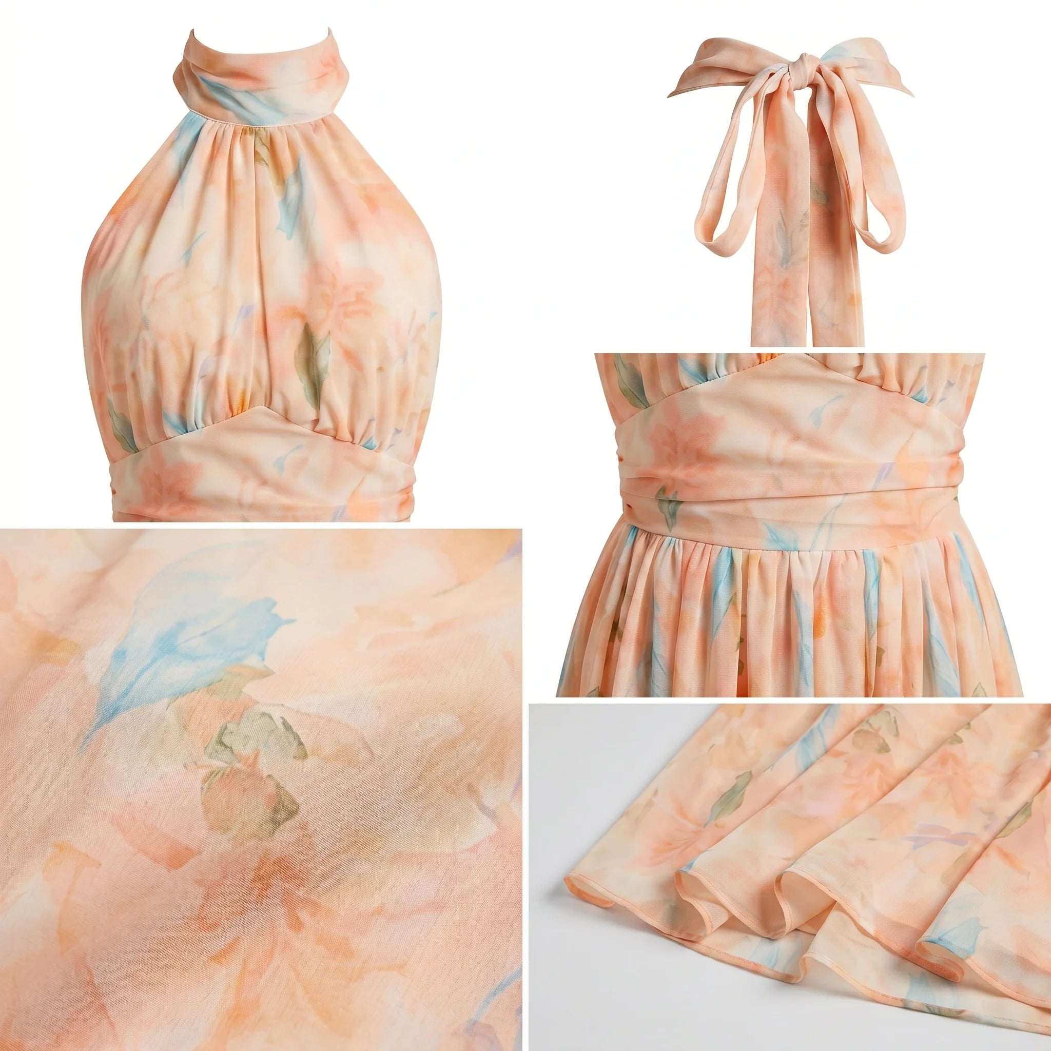 Floral Halter Tie Maxi Dress WHD0606038