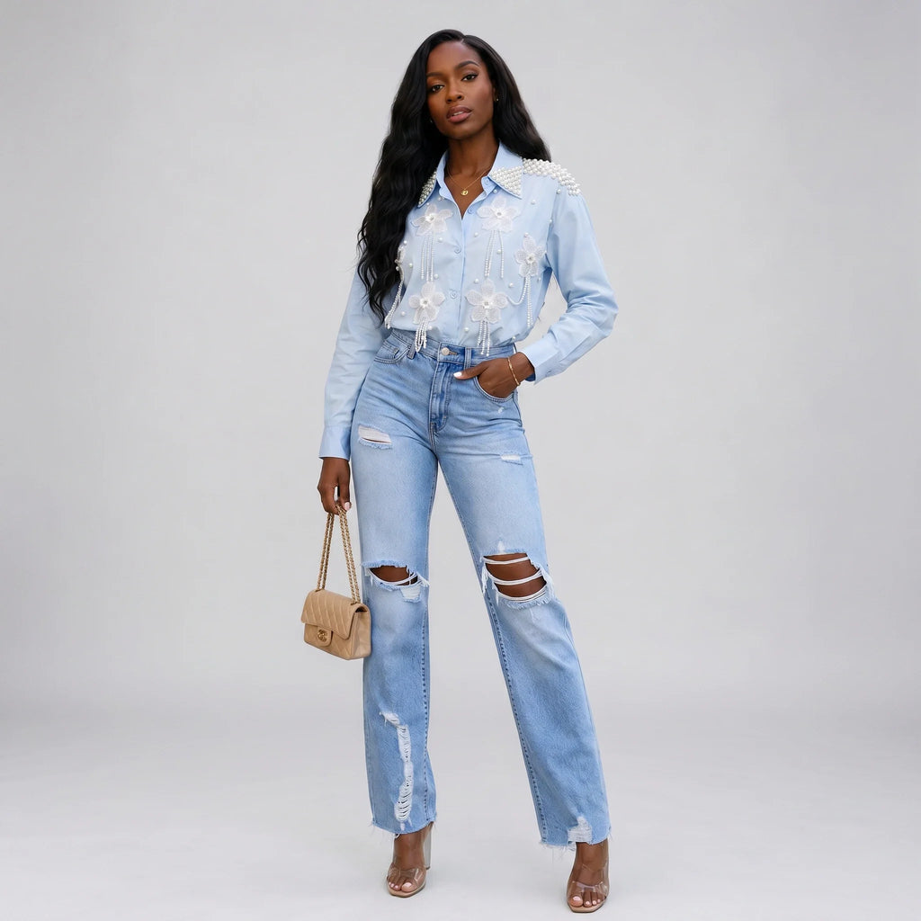 Pearl Floral Appliqué Shirt WHD0606040
