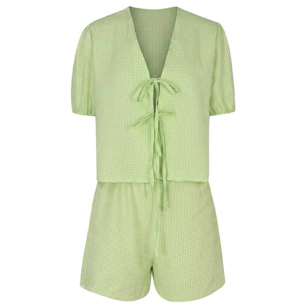 Gingham Tie Front Romper WHD0606041