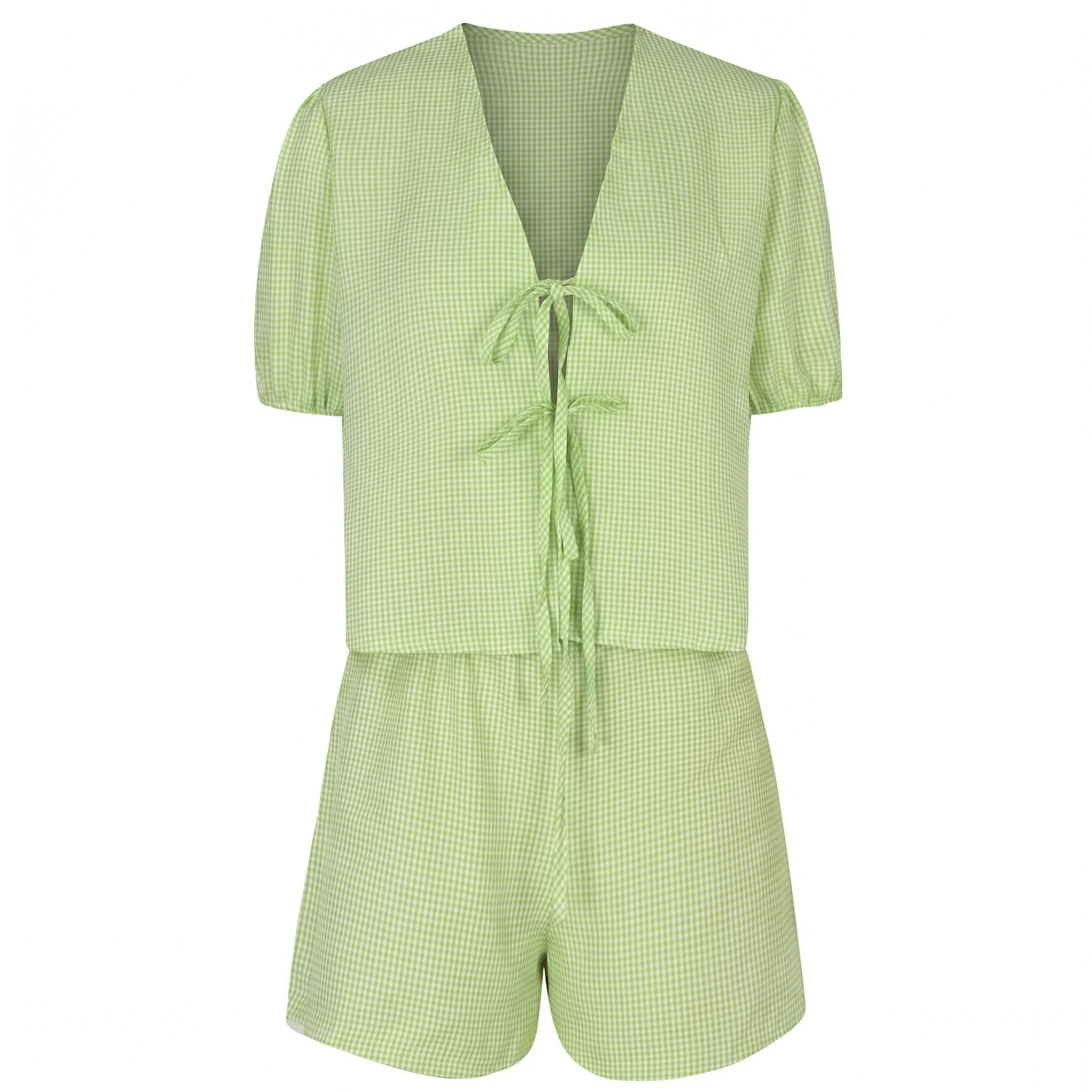 Gingham Tie Front Romper WHD0606041