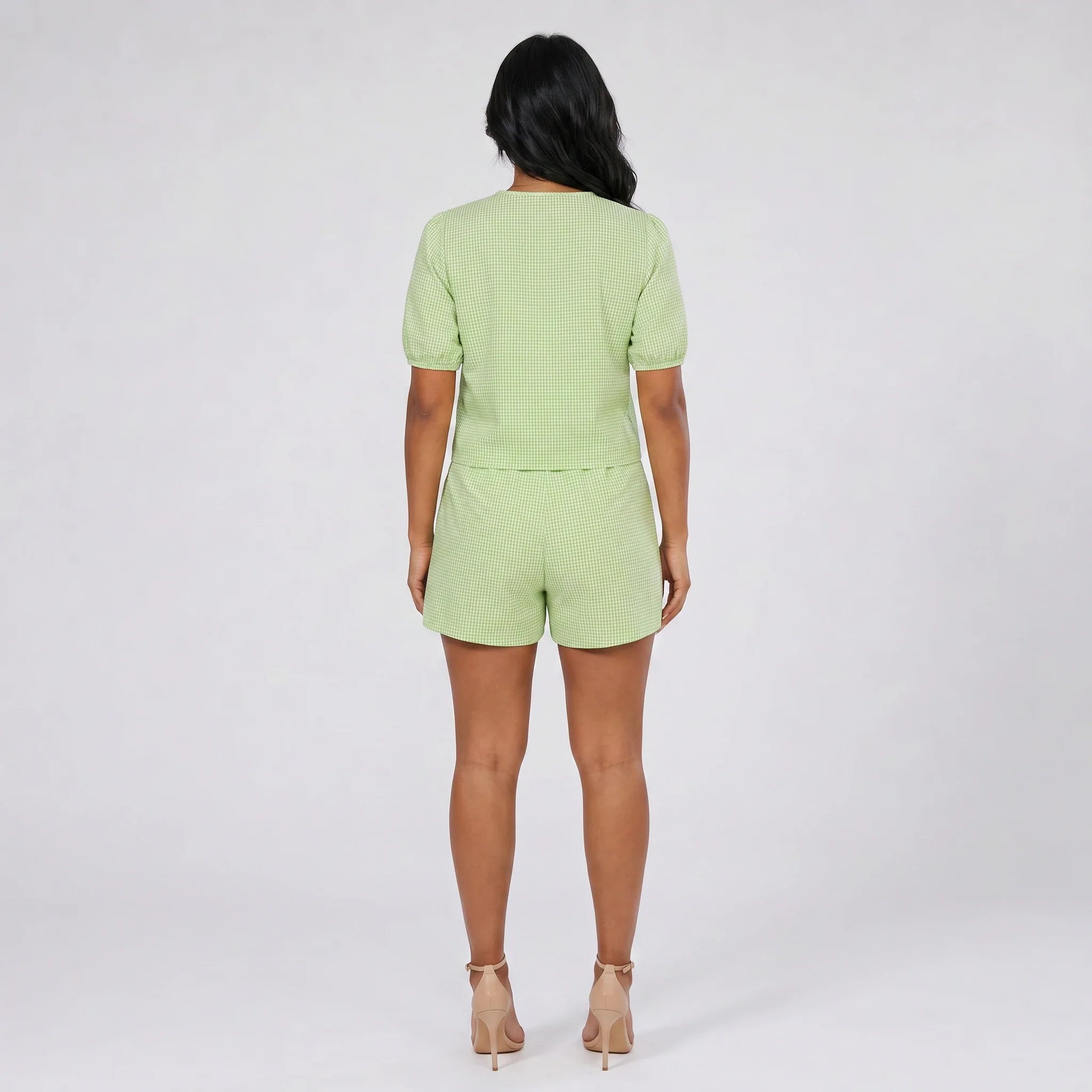 Gingham Tie Front Romper WHD0606041