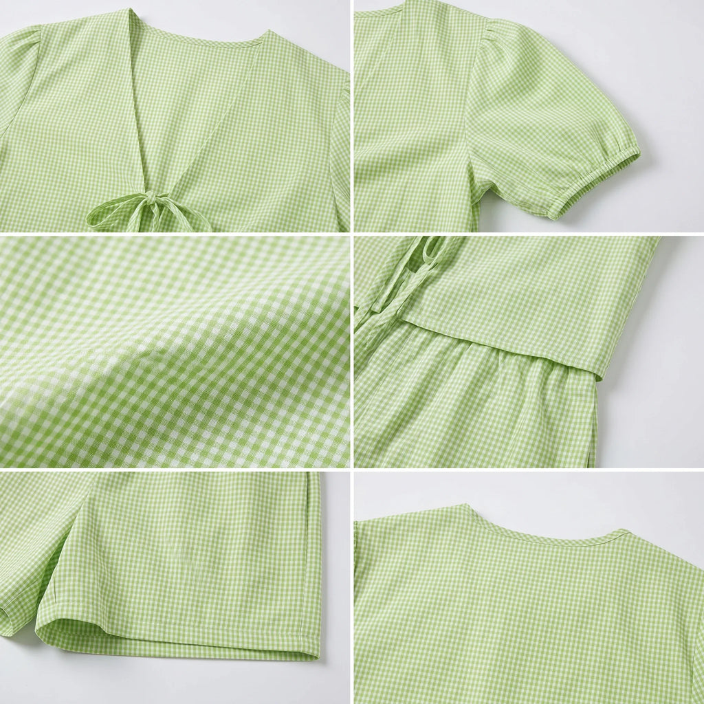 Gingham Tie Front Romper WHD0606041