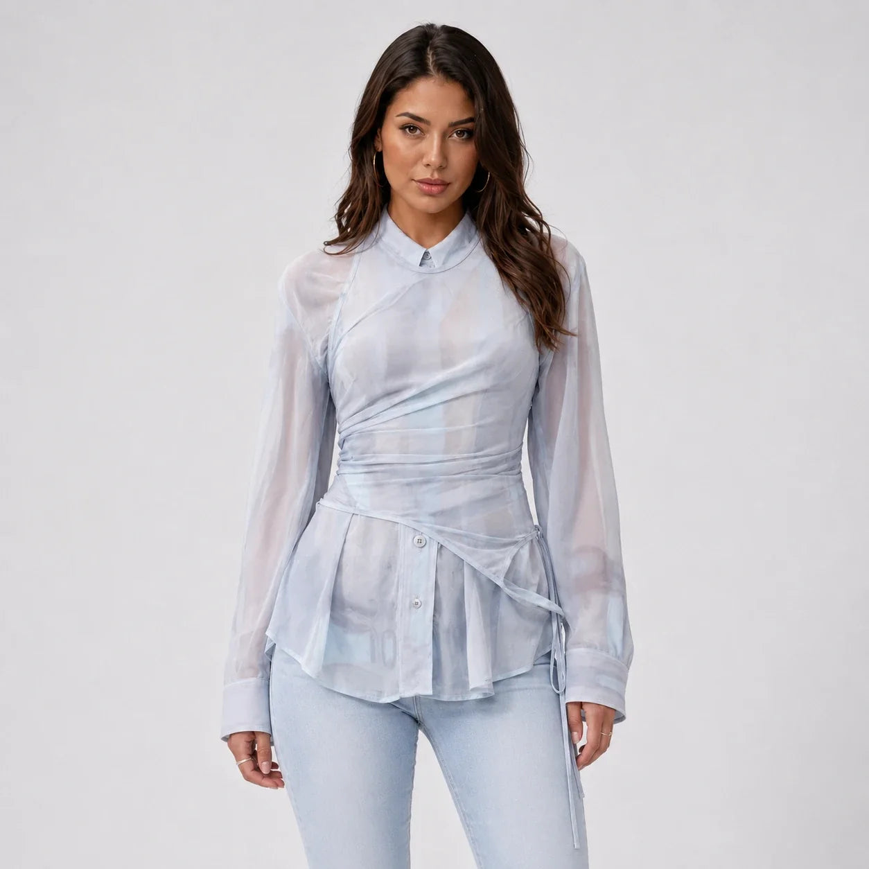 Sheer Layered Wrap Shirt WHD0606043