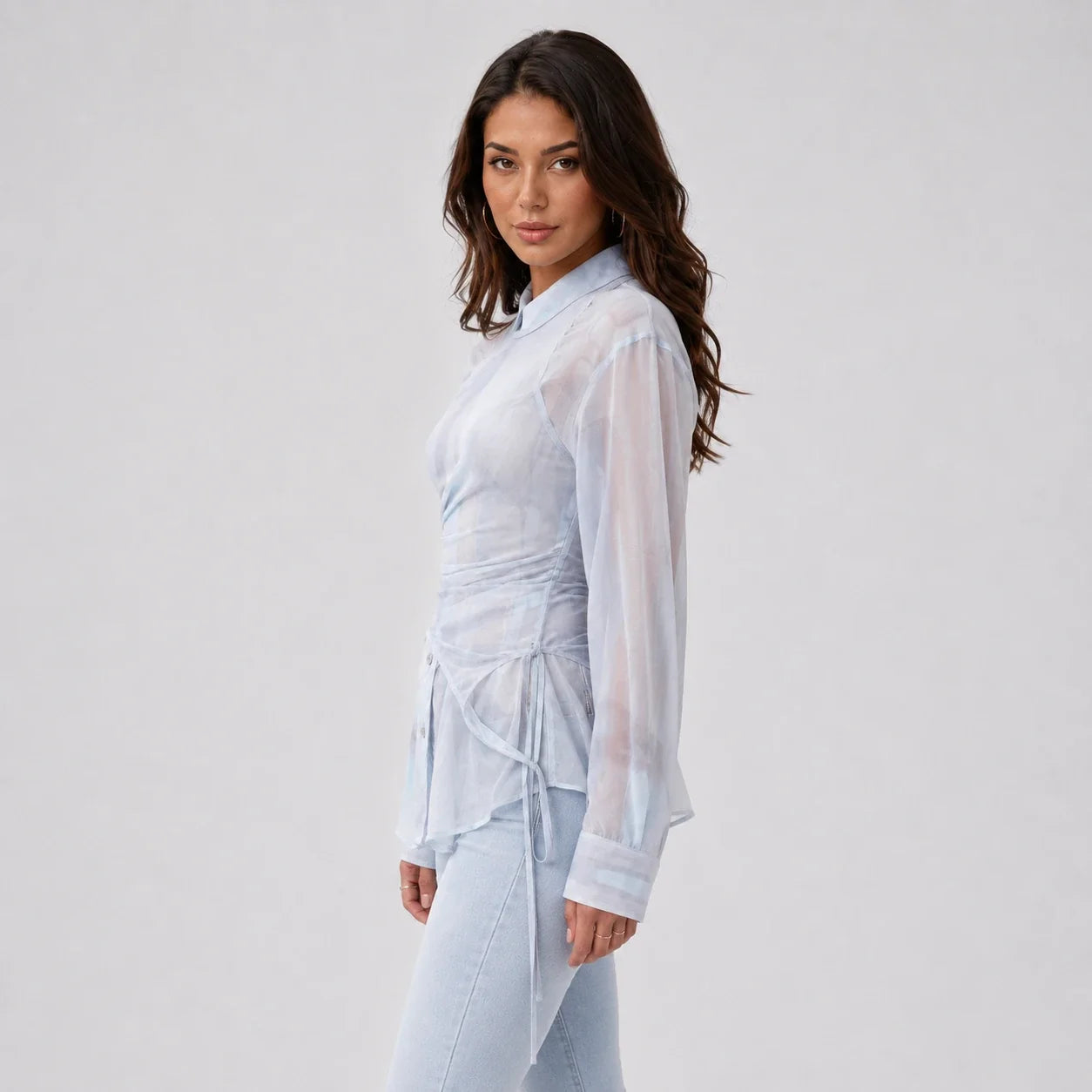 Sheer Layered Wrap Shirt WHD0606043