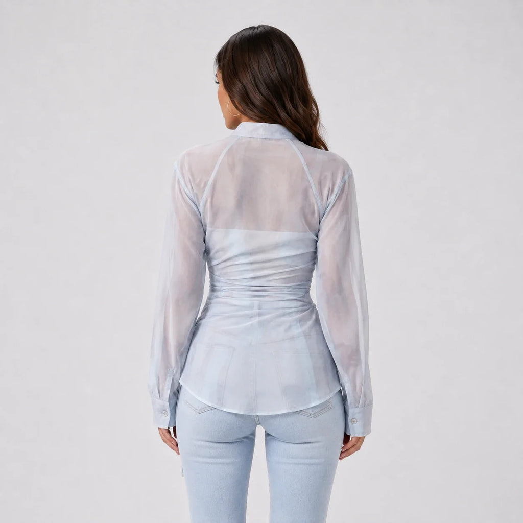 Sheer Layered Wrap Shirt WHD0606043