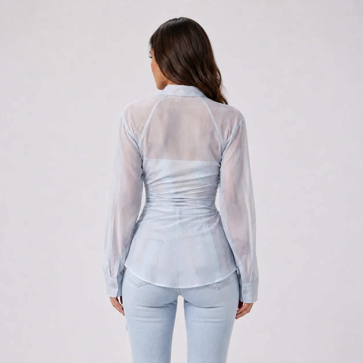 Sheer Layered Wrap Shirt WHD0606043