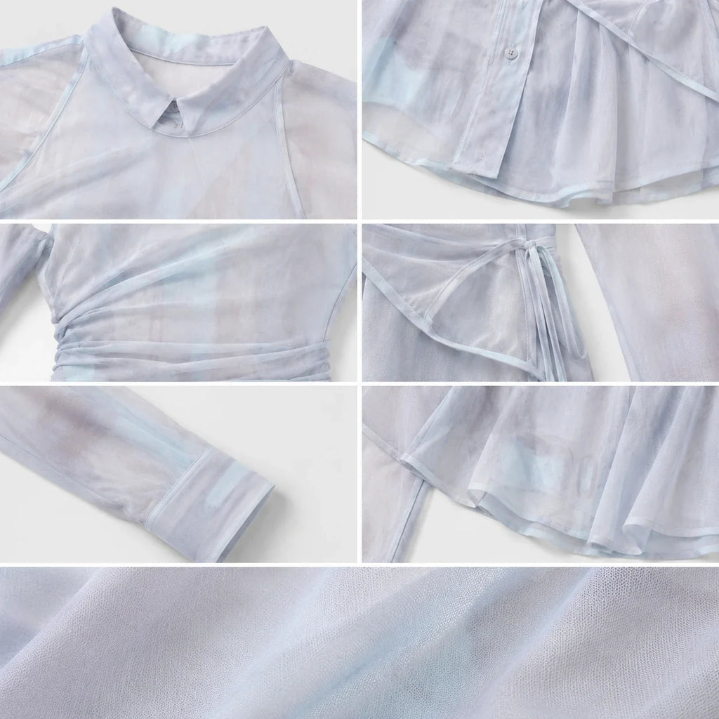 Sheer Layered Wrap Shirt WHD0606043