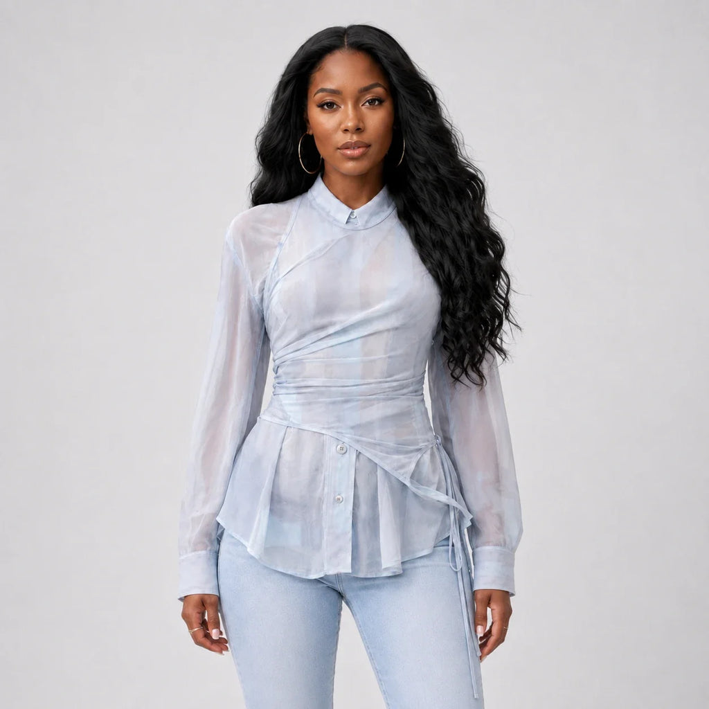 Sheer Layered Wrap Shirt WHD0606043