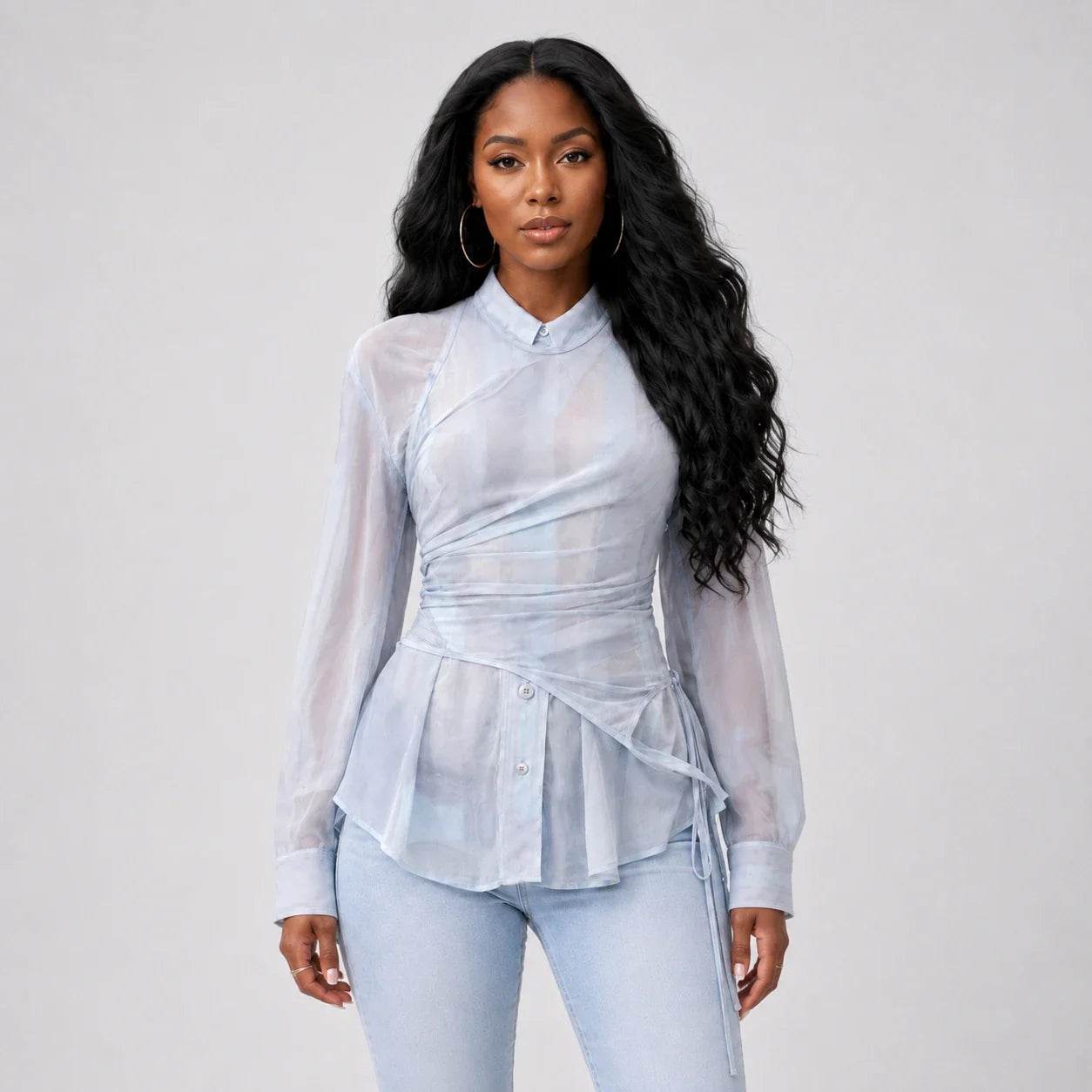 Sheer Layered Wrap Shirt WHD0606043