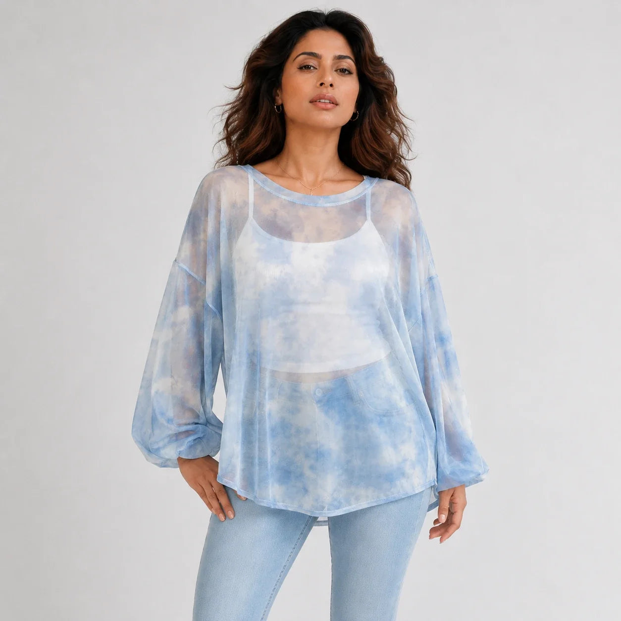 Gray Tie-Dye Long Sleeve Tee WHD0606044