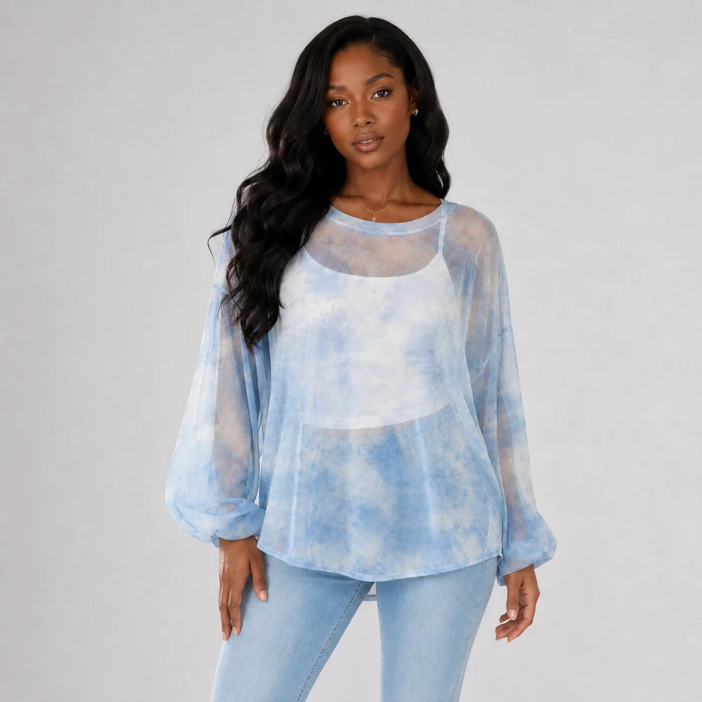 Gray Tie-Dye Long Sleeve Tee WHD0606044