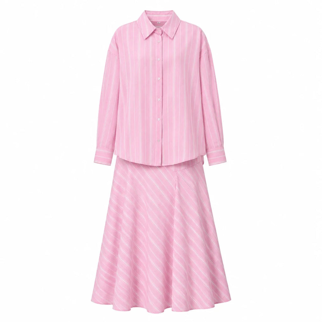 Pink Stripe Shirt Skirt Set WHD0606045