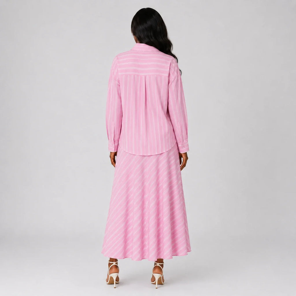 Pink Stripe Shirt Skirt Set WHD0606045