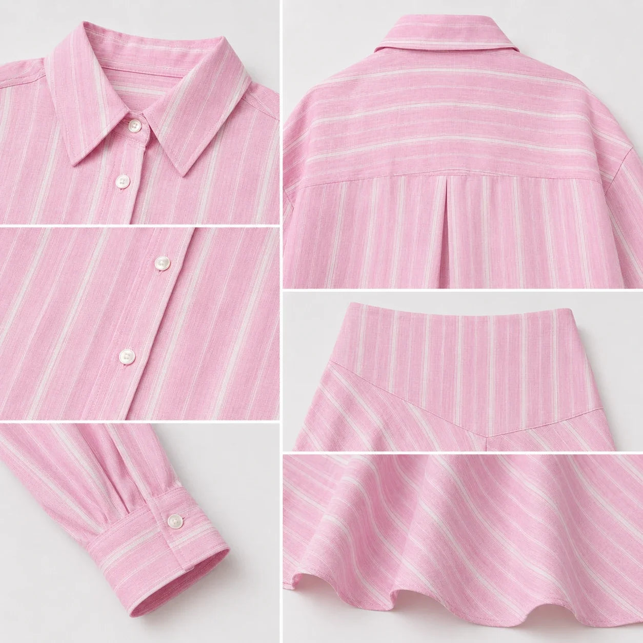 Pink Stripe Shirt Skirt Set WHD0606045