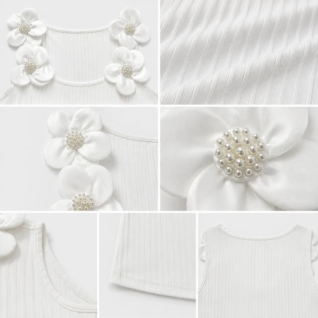 Pearl Flower Ribbed Tank Top WHD0606046