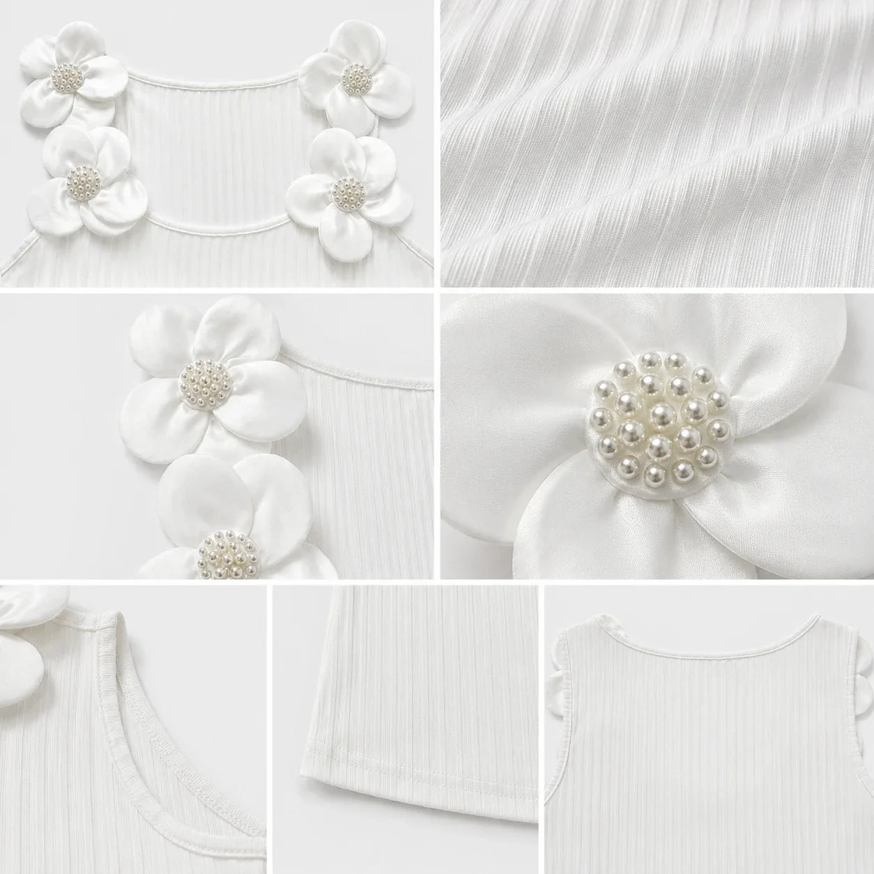 Pearl Flower Ribbed Tank Top WHD0606046