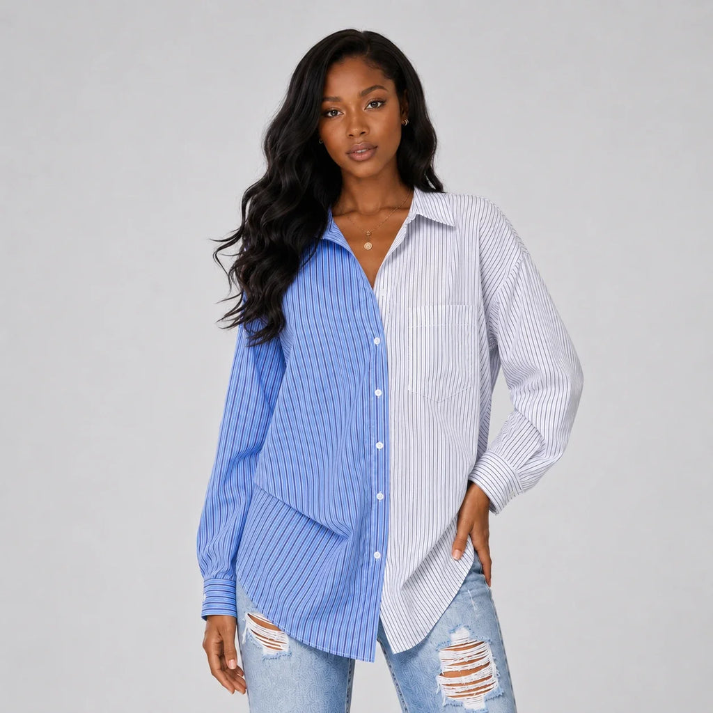 Colorblock Stripe Button Shirt WHD0606047
