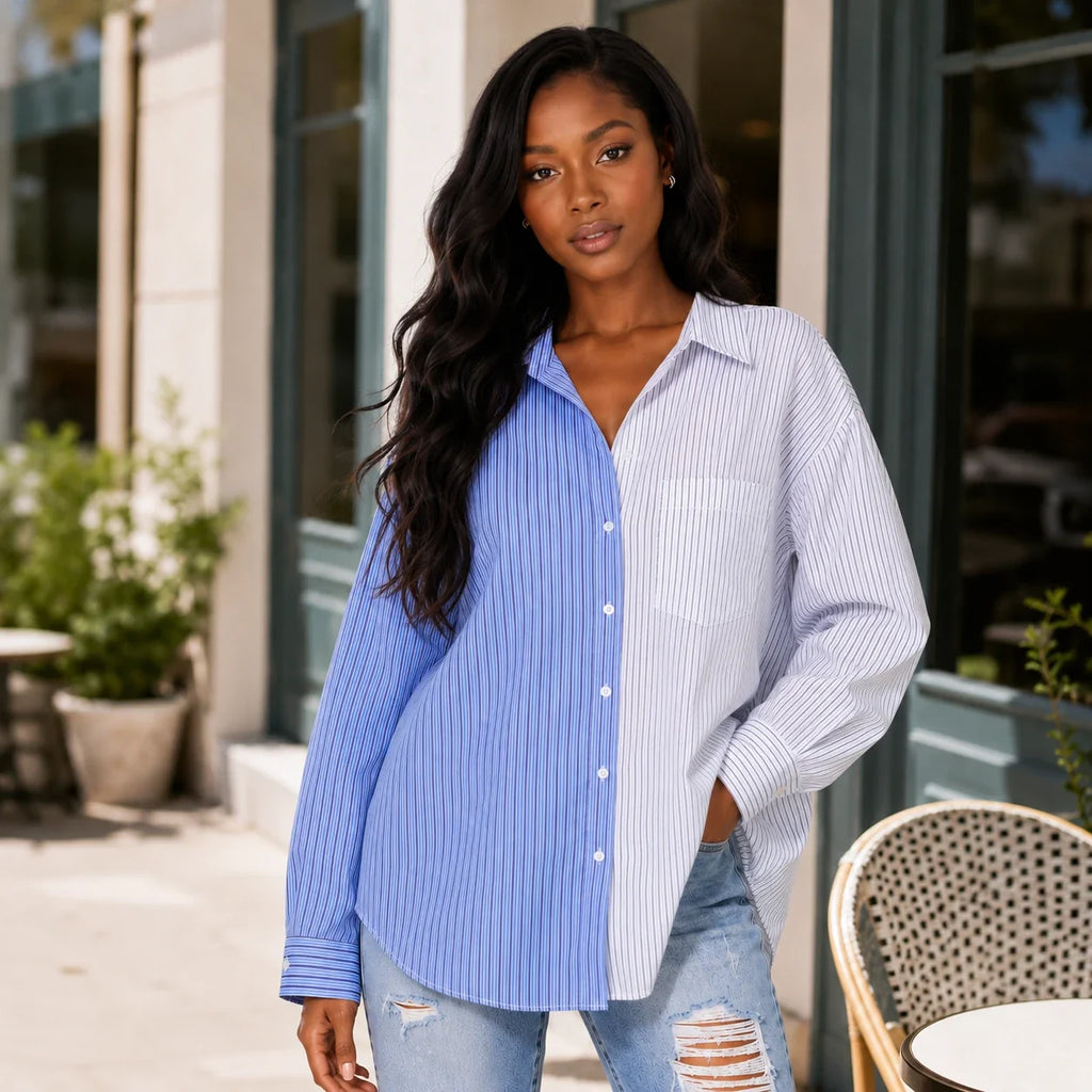 Colorblock Stripe Button Shirt WHD0606047