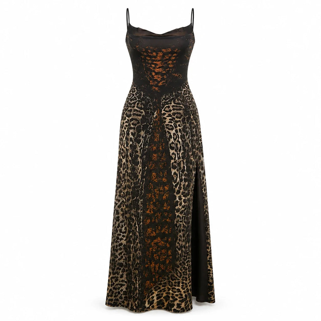 Leopard Lace-Up Maxi Dress WHD0606050