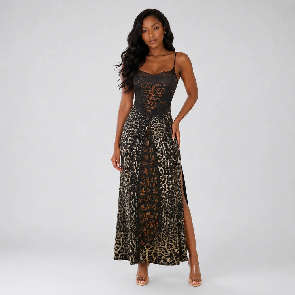 Leopard Lace-Up Maxi Dress WHD0606050