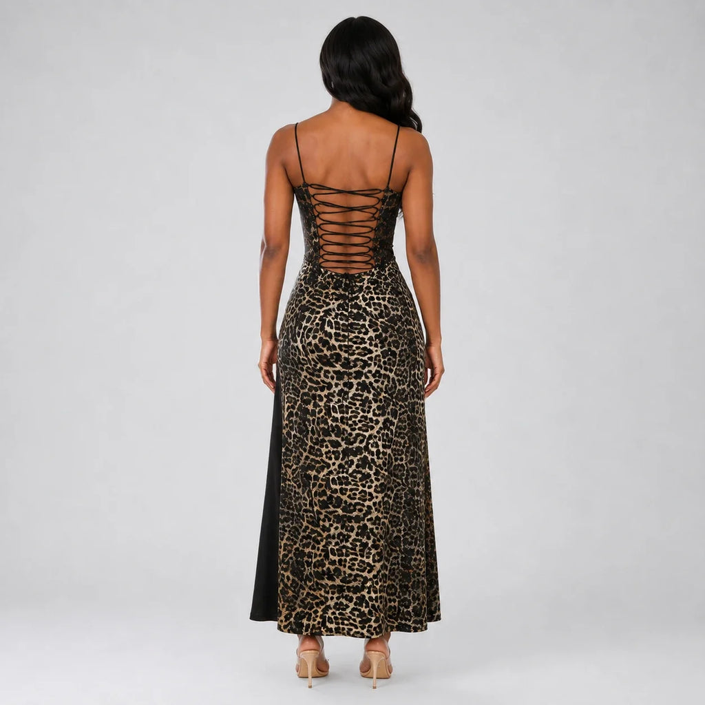 Leopard Lace-Up Maxi Dress WHD0606050