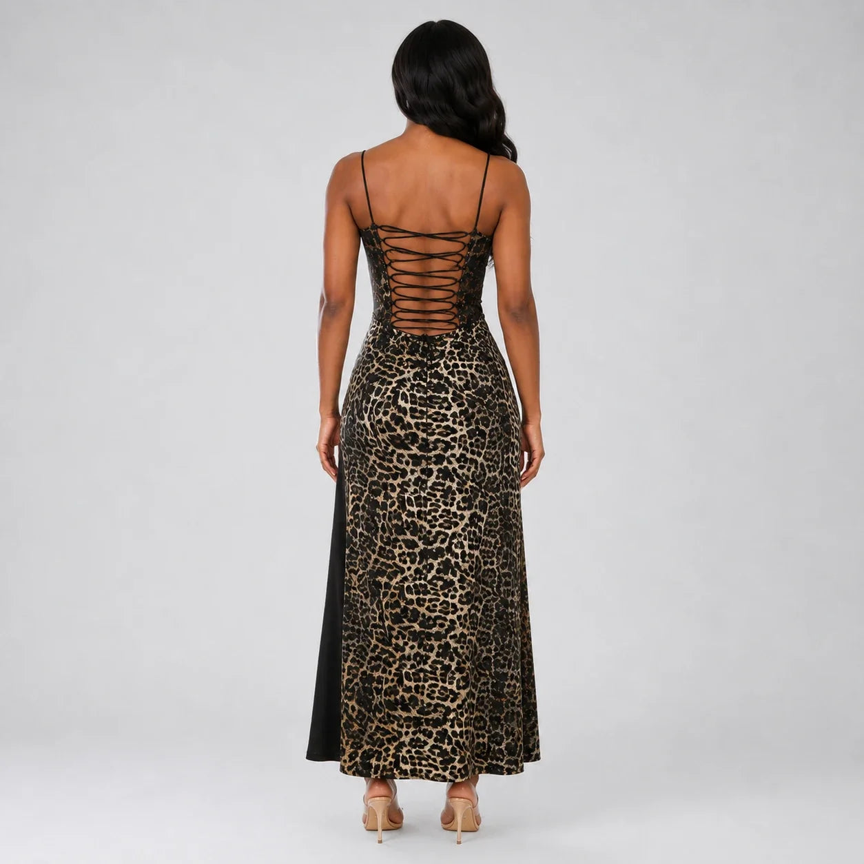 Leopard Lace-Up Maxi Dress WHD0606050