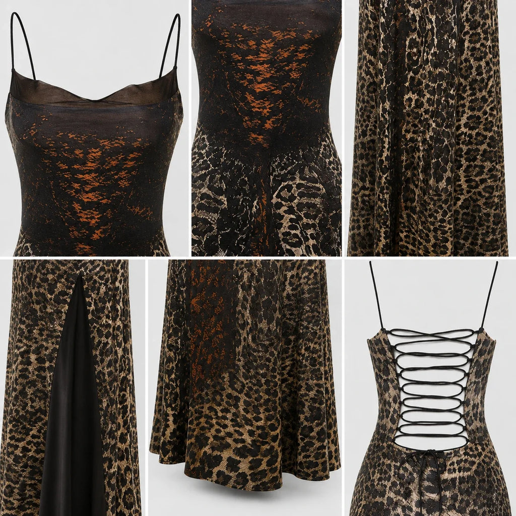 Leopard Lace-Up Maxi Dress WHD0606050