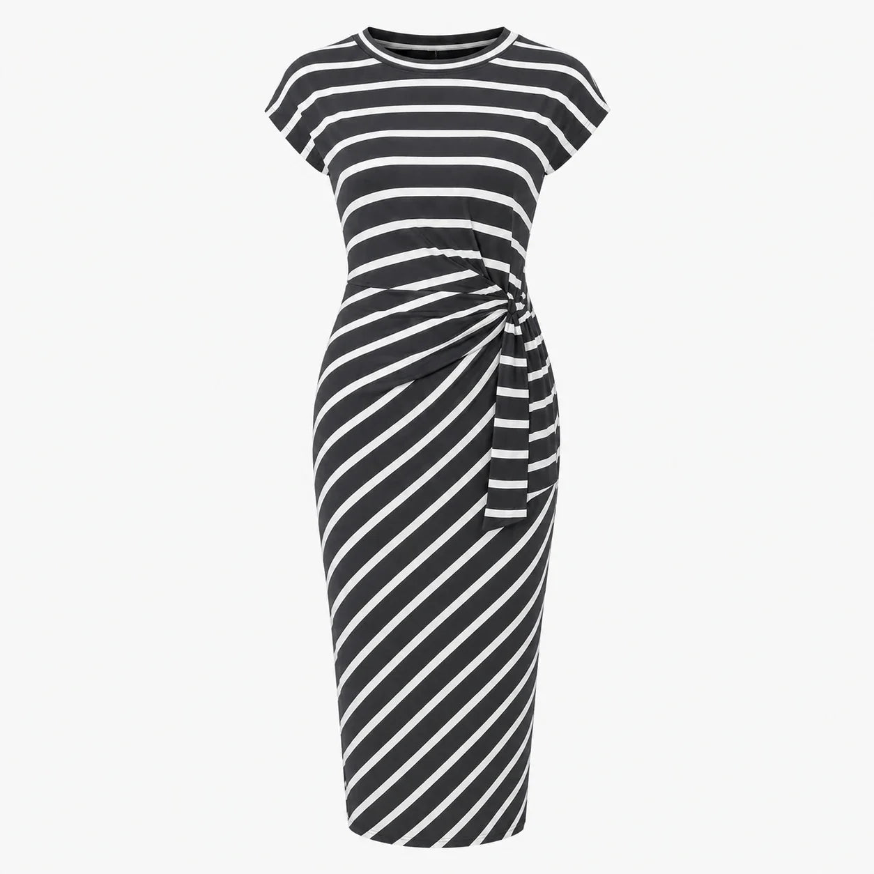 Striped Twist Waist Midi Dress WHD0606053