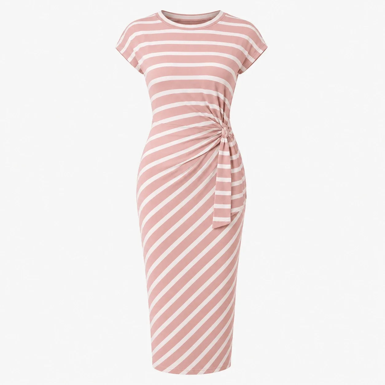 Striped Twist Waist Midi Dress WHD0606053
