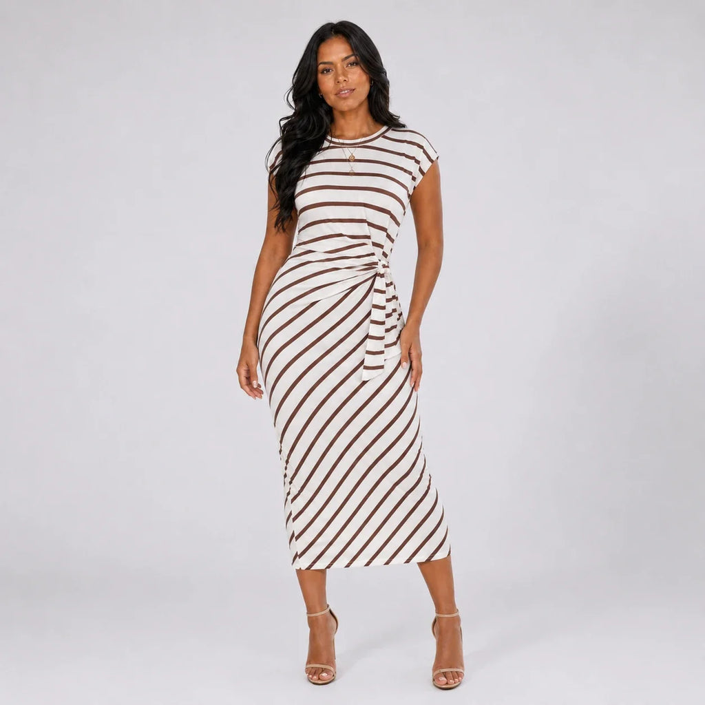 Striped Twist Waist Midi Dress WHD0606053