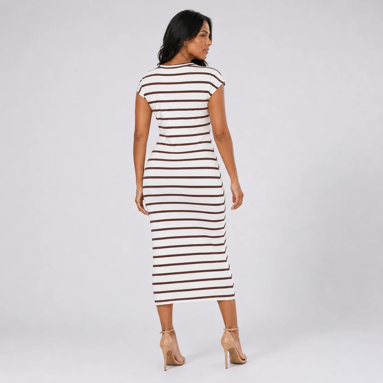 Striped Twist Waist Midi Dress WHD0606053
