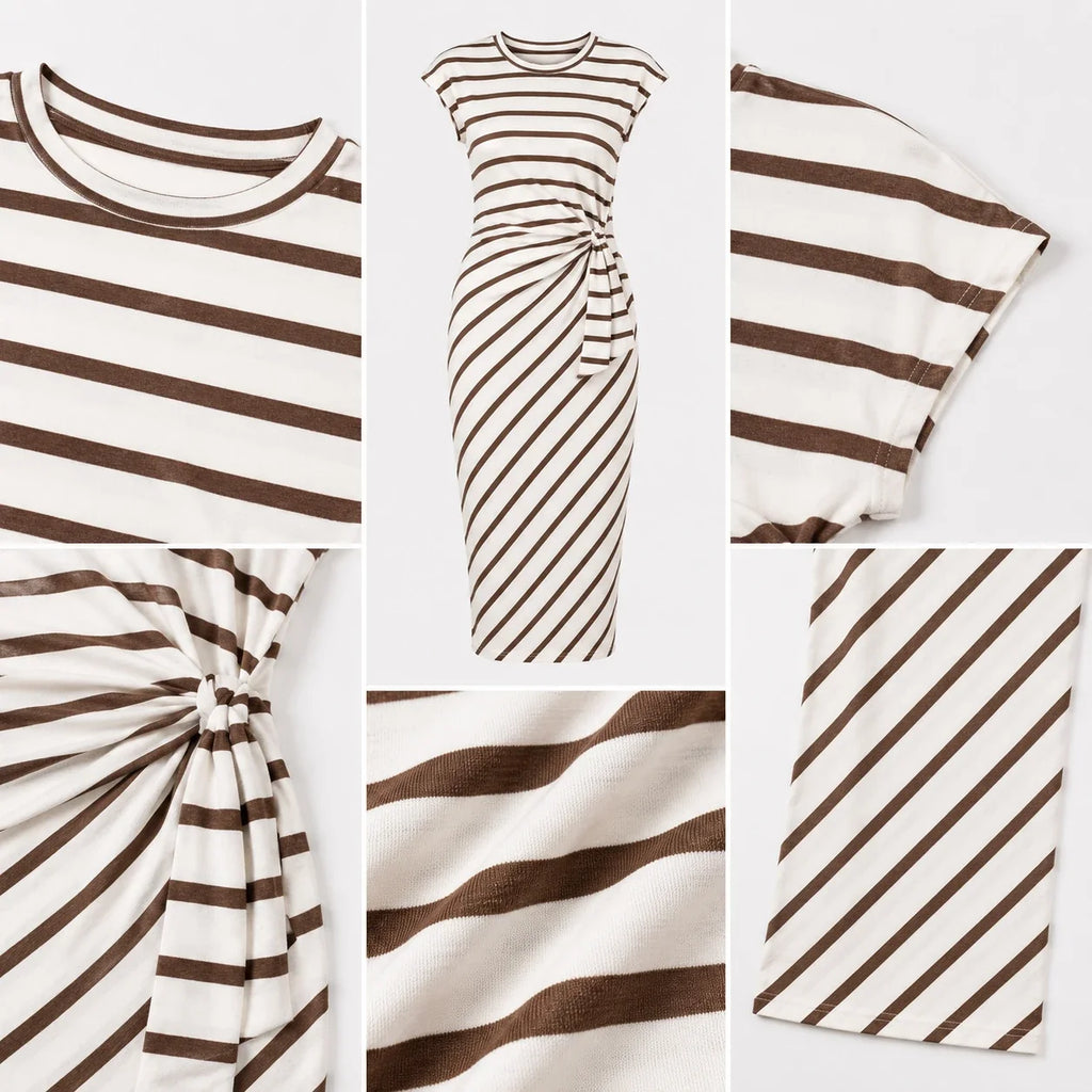 Striped Twist Waist Midi Dress WHD0606053