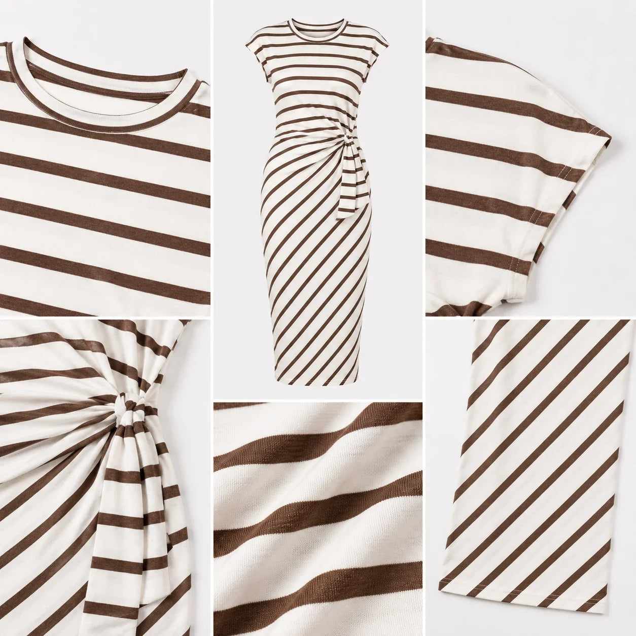 Striped Twist Waist Midi Dress WHD0606053