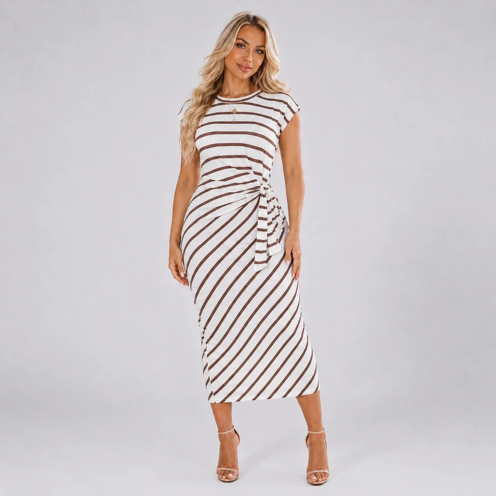Striped Twist Waist Midi Dress WHD0606053
