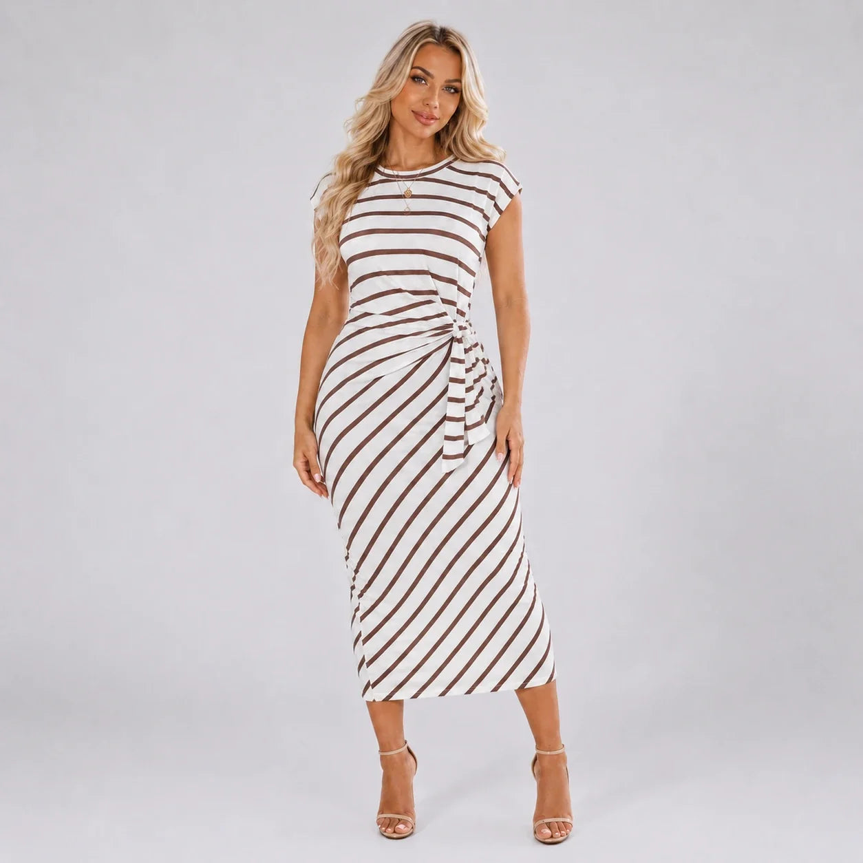 Striped Twist Waist Midi Dress WHD0606053