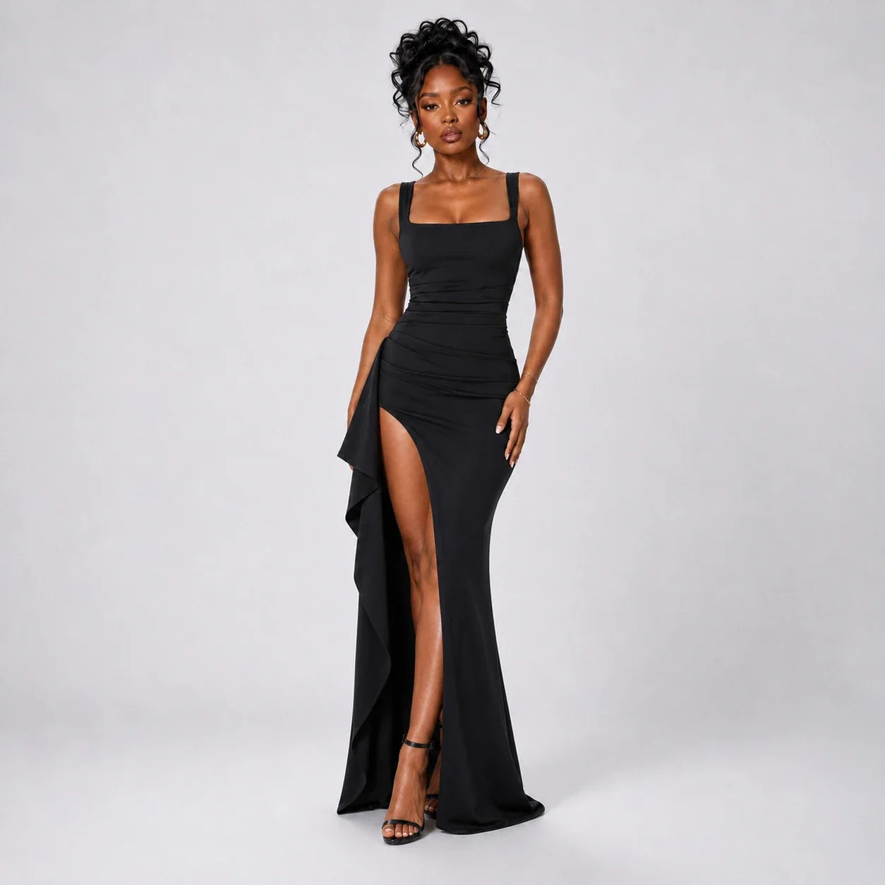 Square Neck Slit Maxi Dress WHD0606062